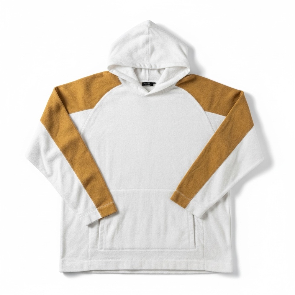 Men's White Hoodie with Mustard Shoulder & Sleeve Panels